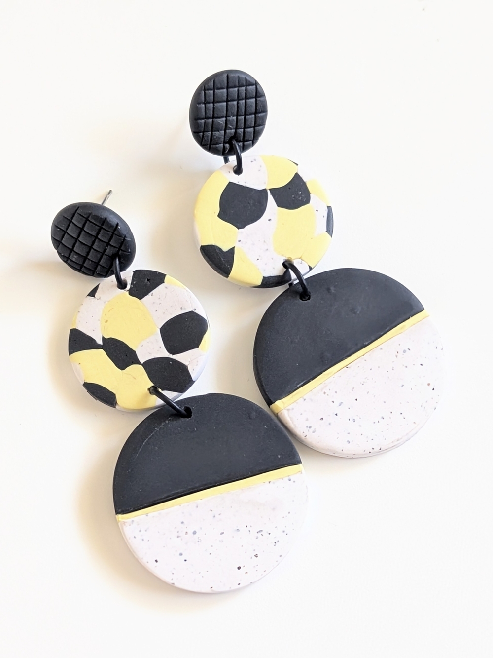 Geometric Drop Earrings - White + Black + Yellow